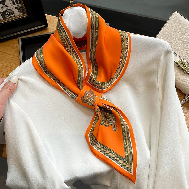 Ribbon Wired Satin - Retro Print Skinny Silk Scarfs Women