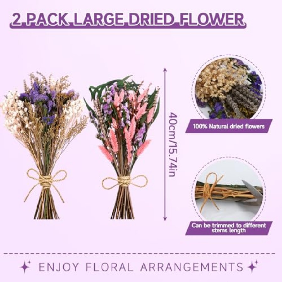 2 Pack Large Dried Flower Bouq - مراجعة Baby Breath Dried وسعره