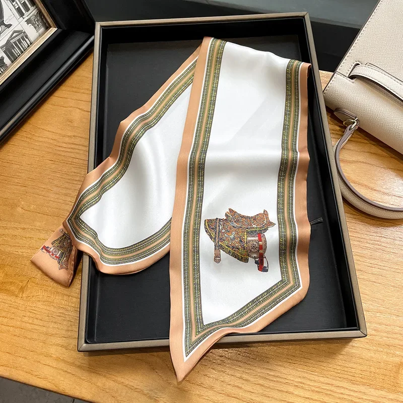 Retro Print Skinny Silk Scarfs - مراجعة Ribbon Wired Satin وسعره